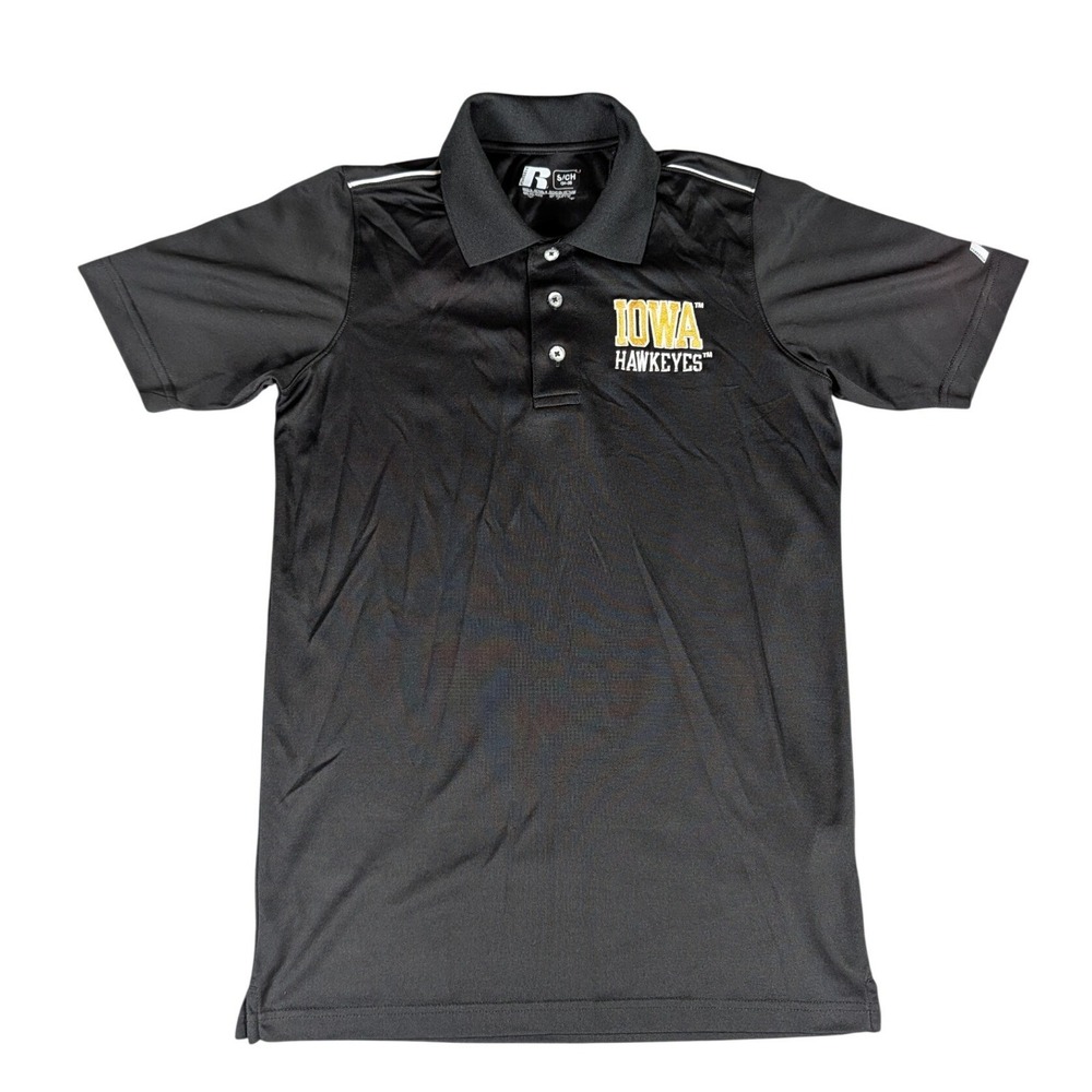 Russell Athletic Iowa Hawkeyes Mens Performance Polo Shirt Black Short Sleeve
